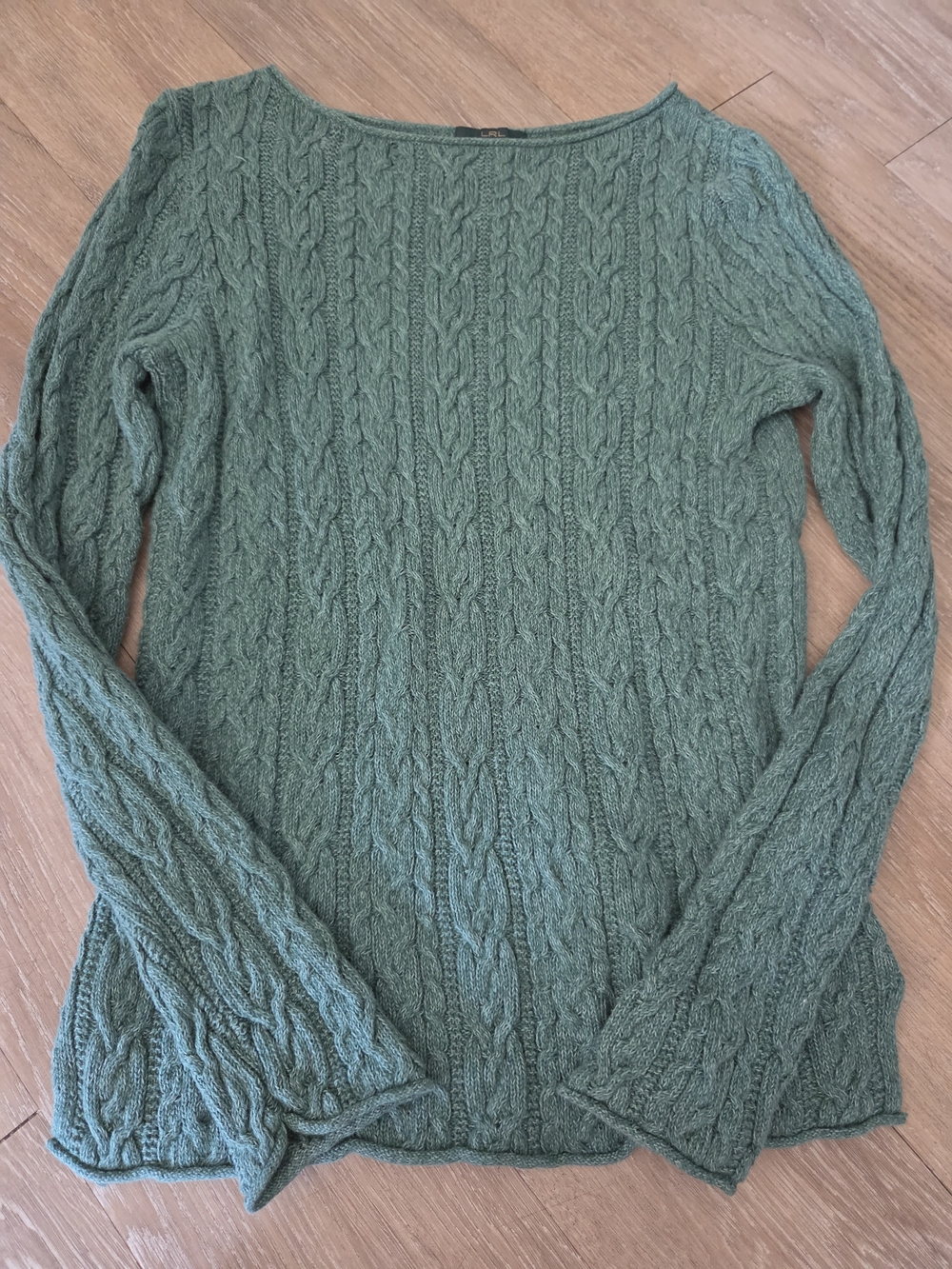 Lauren Ralph Lauren Olive Cable-Knit Scoop Neck Sweater Sz L